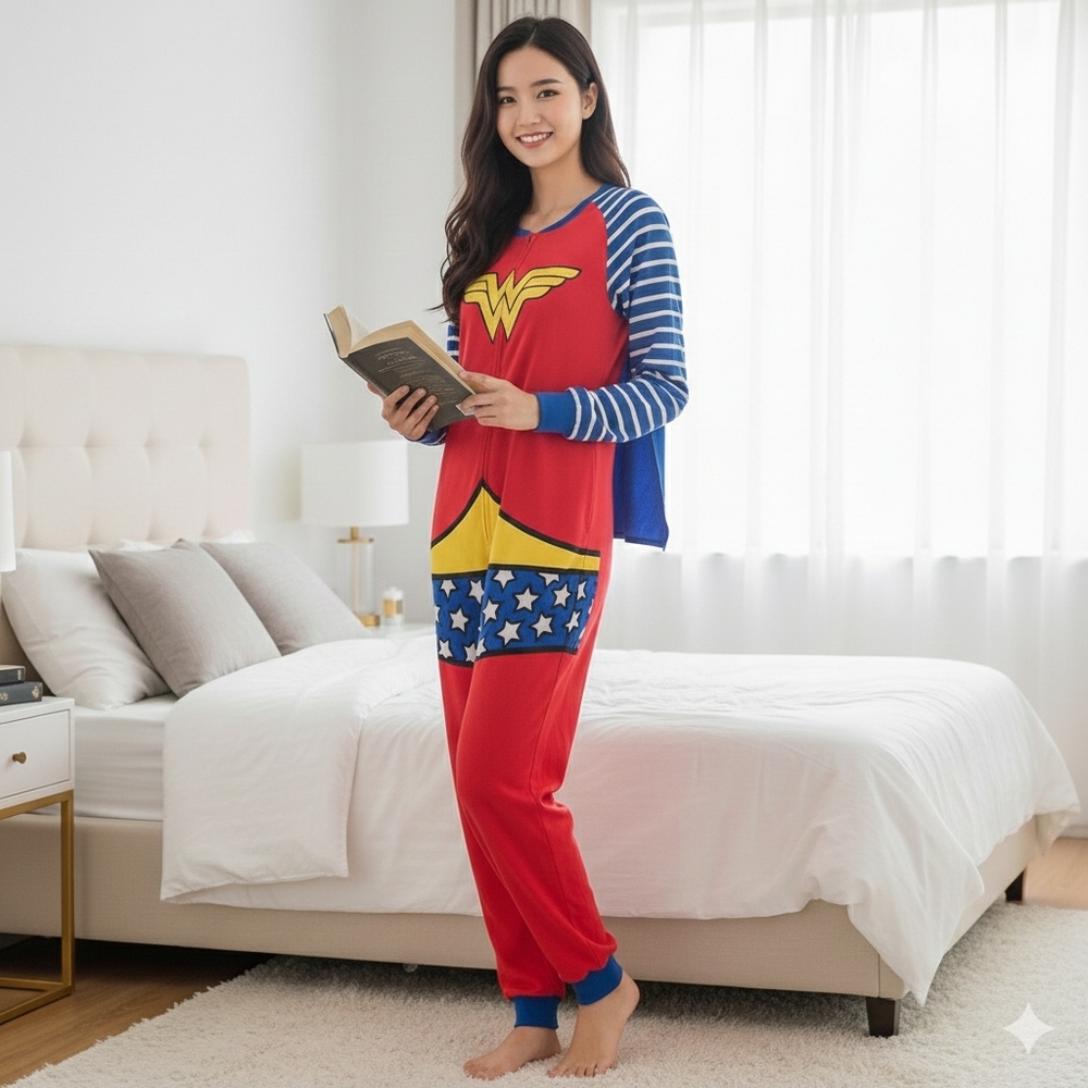 Wonder Woman Sze XS/S PJs Onesie Pajamas Hero Fleece Long Costume WW84 DC Comics - Picture 11 of 12